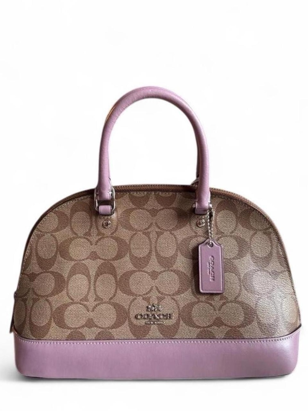 Coach Brown Monogram Satchel with Pink Trim